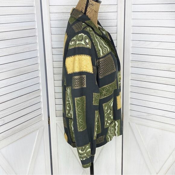 Drapers & Damons Petite Mosaic Tile Print Microfiber Bomber Jacket Black PM - Picture 3 of 14